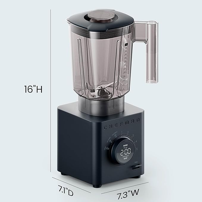 Chefman Obliterator 48 oz Countertop Blender for Smoothies, 1380W Motor to Crush Ice, Nuts, and Frozen Fruit with Stainless Steel Blade, Blender Pack Includes Two 20 oz. Travel Jars - Midnight