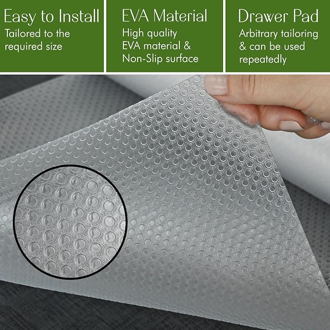 EVALAND Shelf Liners for Kitchen Cabinets Non-Adhesive 12" x 33 FT Clear Drawer Liner Non Slip, Washable Cabinet Liner, Waterproof Shelf Liners for Cabinets, Refrigerator Bathroom Pantry Cabinet Mat