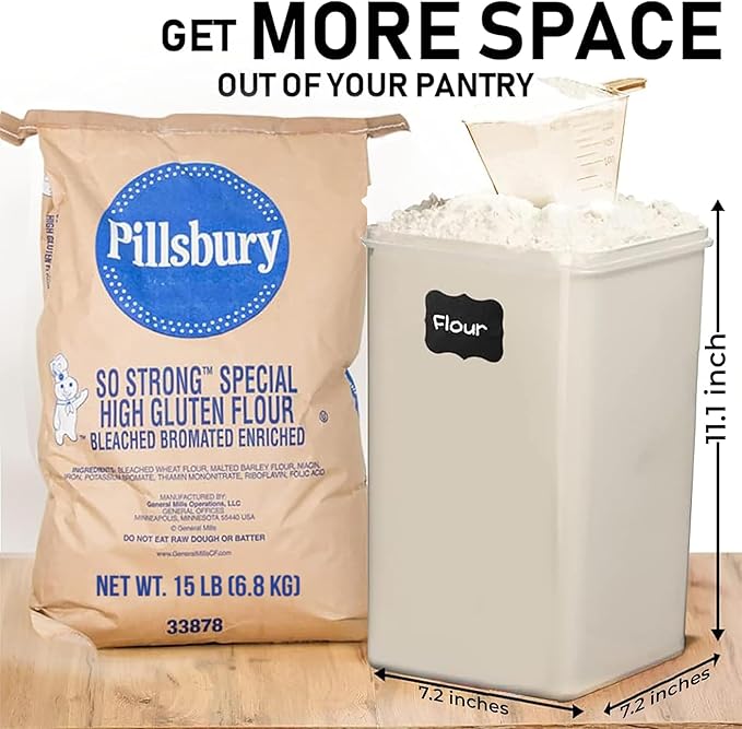 WHITE FEATHER SUPPLIES 2 PC [6.5L / 220 Oz] Large Flour Sugar Storage Containers - Leak Proof, BPA Free, Clear Plastic Food Storage Containers with Lids Airtight - Bulk Storage for Kitchen and Pantry