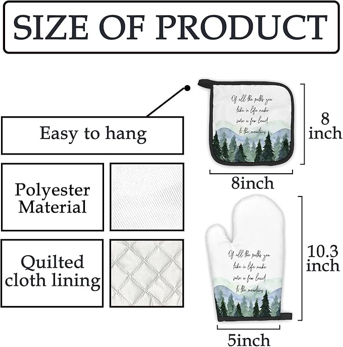 Rustic Mountain Cabin Decor Oven Mitts and Pot Holders Sets, Forest Camper Gifts Kitchen Accessories Sets, of All The Paths You Take in Life Heat Resistant Oven Glove Potholders for Kitchen