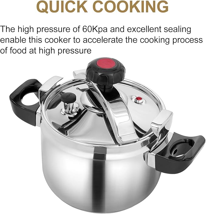 Stainless Steel Pressure Cooker 6.35 Qt Durable Pressure Canner High Safety Double Valves Quick Cooking Eco-Friendly Nonstick Cookware for All Stoves Induction Gas Electric for Family Meals