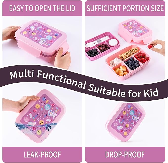 Leak-Proof, 8-Compartment Bento-Style Lunch Box - Ideal Portion Sizes for Ages 6+, Durale, Drop-Proof, Dishwasher Safe, & Made with BPA-Free Materials (pink)