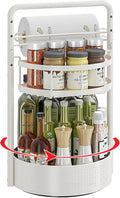 Rotating Spice Rack with Paper Towel Holder, 2 Tier Turntable Lazy Susan, Seasoning Organizer for Kitchen Countertop Cabinet, White