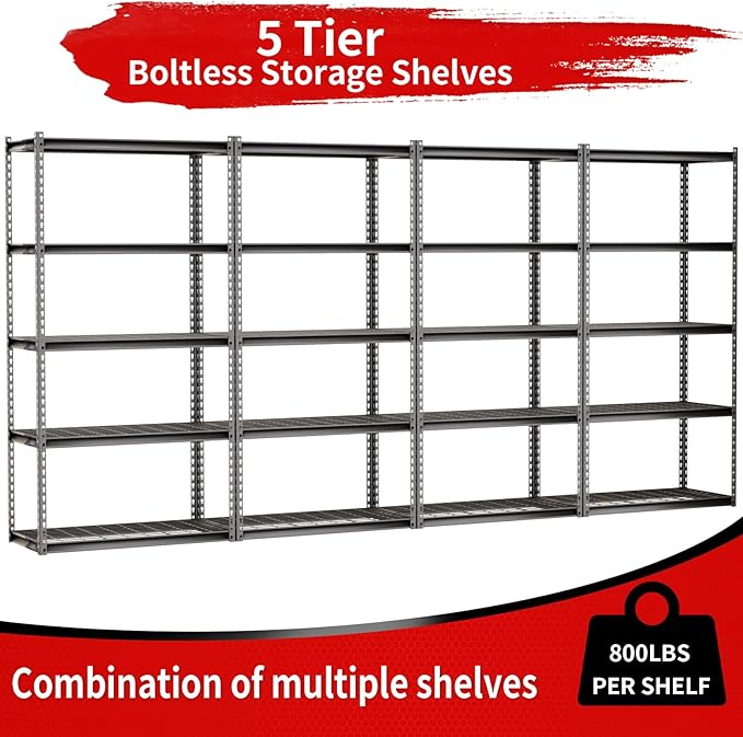 The Atlas 36" W x 18" D x 72" H Adjustable Garage Storage Shelves Load 4000 lbs, 5 Tier Heavy Duty Shelving Unit, Metal Utility Storage Rack for Warehouse Pantry Basement Kitchen, Dark Grey