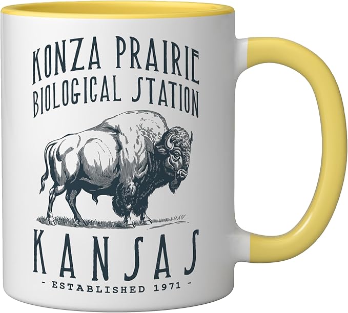 KONZA PRAIRIE, KANSAS. BISON DESIGN Ceramic Mug, Yellow/White