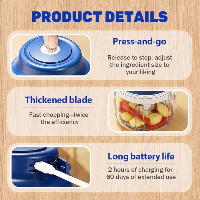 2026 Electric Garlic Chopper with USB Rechargeable Design, Portable Food Processor for Garlic, Onion, Chili, Nuts, Vegetables, One-Touch Mini Kitchen Helper (Purple, 250ml)