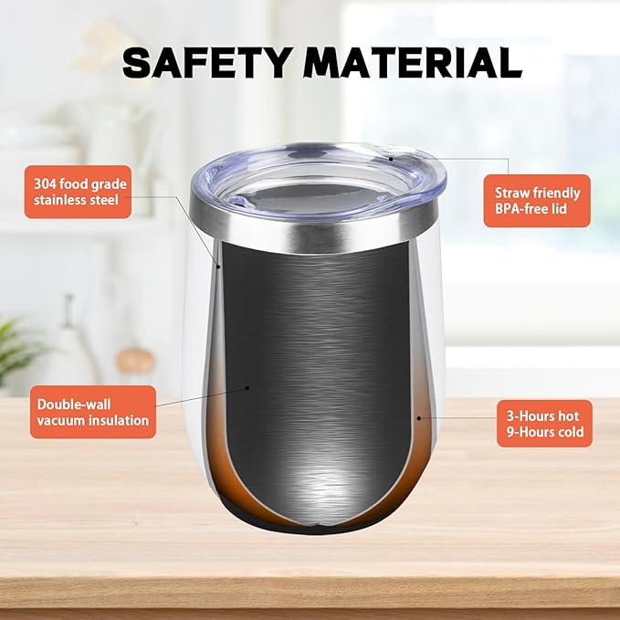 StarSpeed 12oz/12 Pack Wine Tumbler with lid, Stainless Steel Travel Mugs Stemless Double Wall Insulated Coffee Cup, Insulated Wine Glasses Travel Tumbler for Cold & Hot Drinks(White, 12)