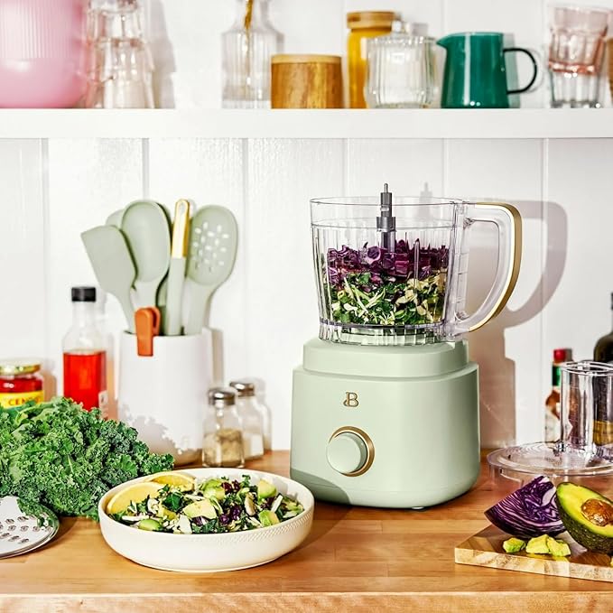 Beautiful 10‑Cup Food Processor ‑ 500 W, Variable Speed, Twist‑Lock, Dishwasher‑Safe Parts, Included Accessories (Sage Green)