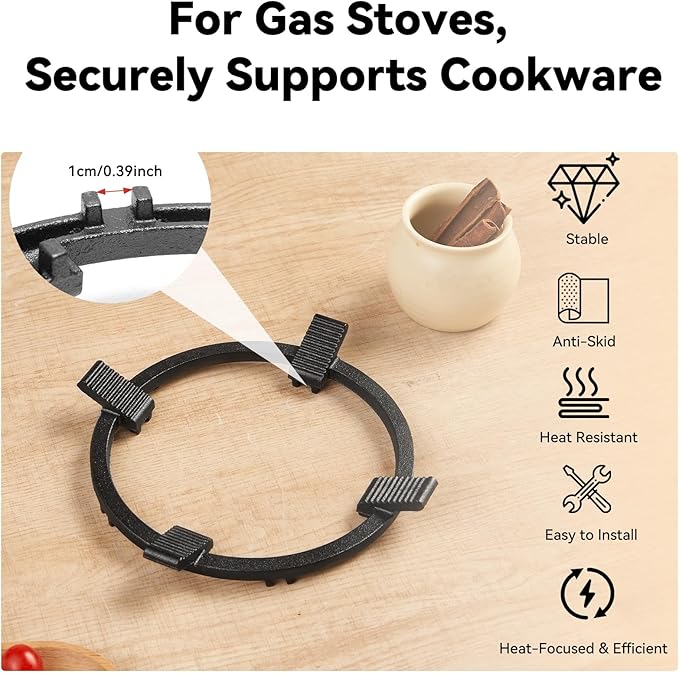 WANGYUANJI 14.2 Inch Round-Bottom Iron Wok and Cast Iron Wok Ring for Gas Stove, 8.3" Non-Slip Wok Support Rack
