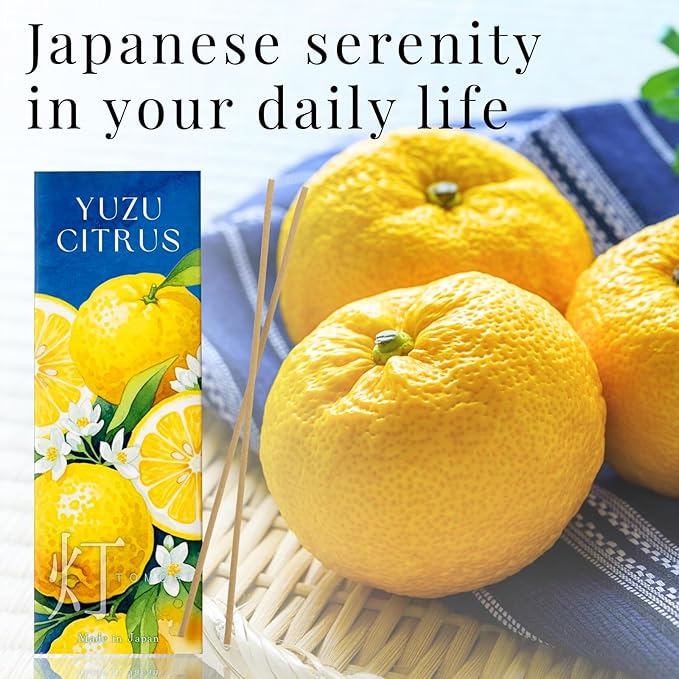 Yuzu Citrus Luxury Japanese Incense Sticks 60sticks Lemon Orange Mndarin Musk Coreless Low Smoke Natural Charcoal Free Non Toxic Aromatherapy Meditation Calming Stress Relief Relaxation Yoga TOMORI