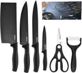 Kitchen Knife Set, 6 Piece Nonstick Ceramic Knife Set Anti-Rust Kitchen Knives with Ergonomic Handles (Black Handle)