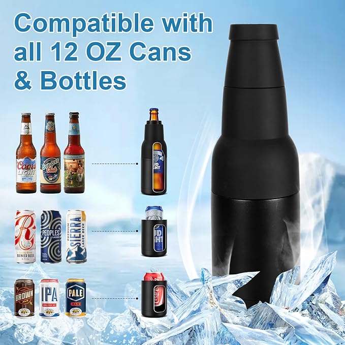 Beer Can Cooler, 12Oz Beer Bottle Cooler With Beer Opener, 3 In 1 Slim Can Cooler Insulated, Vacuum Insulated Double Walled Stainless Steel Beer Bottle Holder