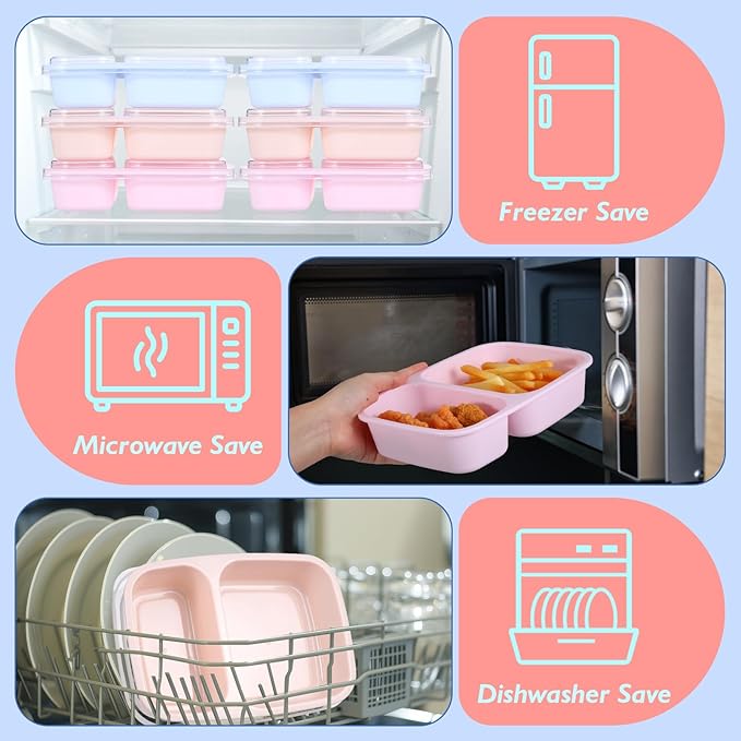 Honeydak 5 Pack Lunchable Snack Containers 2 Compartment Divided Bento Snack Boxes Reusable Meal Prep Containers with Lids Lunch Food Storage Box for School Work Travel(Light Color)