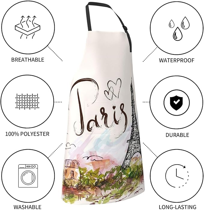 Apron Bib with 2 Pockets and Adjustable Neck Waterproof Kitchen Cooking Gardening Chef Aprons for Women Men
