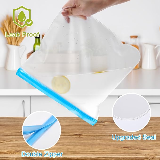Lerine 9 Pack Reusable Sandwich Bags Dishwasher Safe, BPA Free Food Storage Bags, Extra Thick Leakproof Reusable Quart Bags for Marinate Meats, Cereal, Sandwich, Home Organization