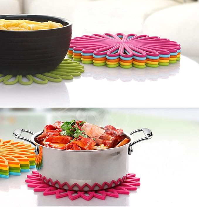 ME.FAN Silicone Trivet Mat - Kitchen Hot Pads for Pots & Dish - Insulated Teapot Trivet - Flexible, Durable, Non-Slip Large Coasters 3 Set Orange