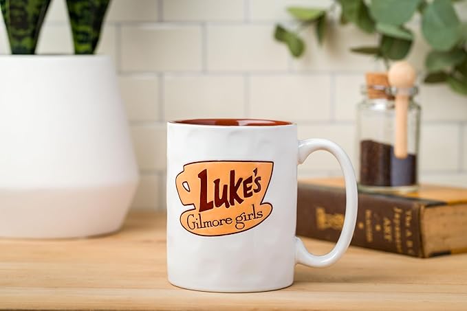 Silver Buffalo Gilmore Girls Luke's Diner Logo Wax Resist Ceramic Pottery Mug, 17 Ounces
