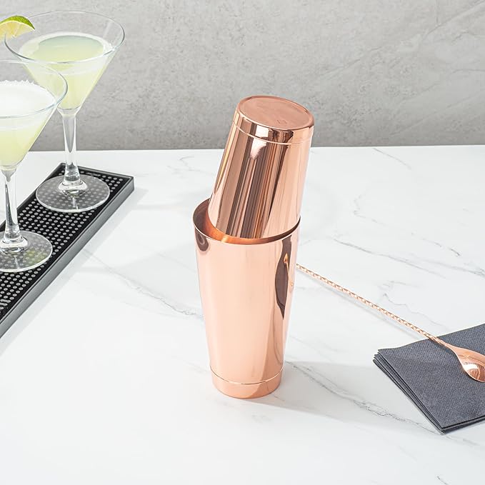 Restaurantware Bar Lux 24 Ounce Boston Shaker 1 Copper-Plated Cocktail Shaker - Weighted Bottom No Leak Stainless Steel Martini Drink Mixer Essential Bar Tool For Home Use Or Bartenders