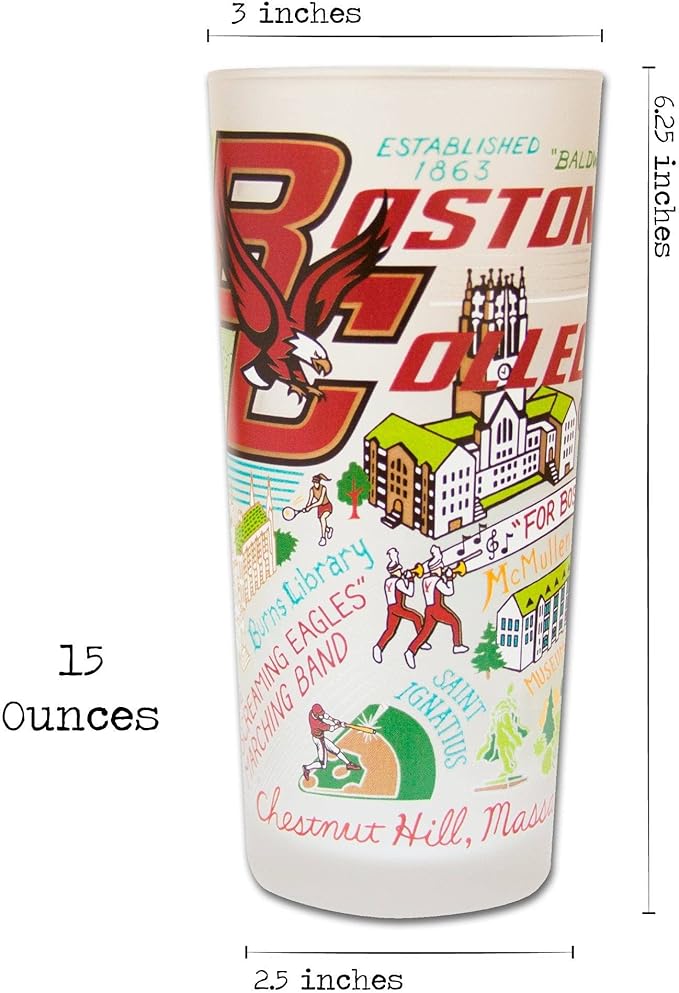 Catstudio Drinking Glass, Boston College Glass Cup for Kitchen, 15oz Dishwasher Safe Tumbler for BC Alumni