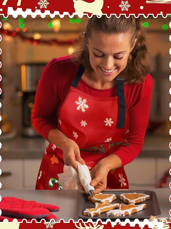 6 Pcs Christmas Aprons for Women Xmas Tree Aprons with Pockets Vintage Adjustable Baking Supplies for Adults