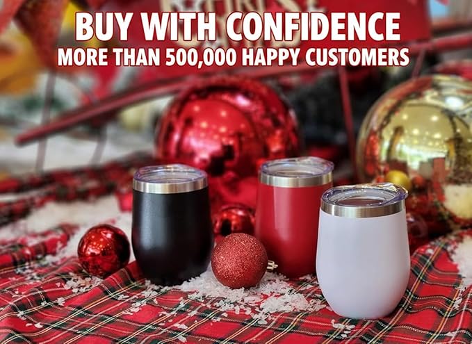 CHILLOUT LIFE 12 oz Stainless Steel Wine Tumblers 4 Pack - Double Wall Vacuum Insulated Wine Glasses Cups with Lids and Straws Set Keeping Cold & Hot for Coffee, Beer, Ice Cream - Powder Coated White