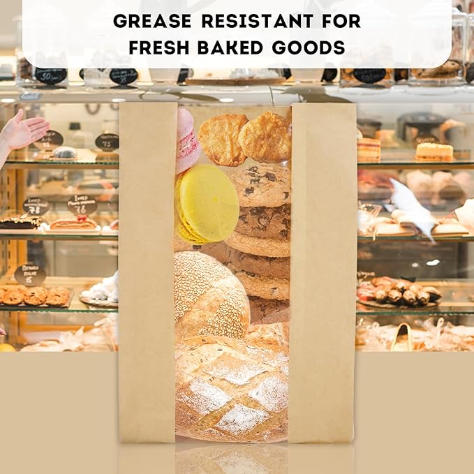 25 Sourdough Bread Bags For Homemade Loaf Kraft Brown Paper Bread Bags with Window and Square Bottom Large Bakery Bag - Reusable and Disposable Square Bottom for Easy Storage of Sandwiches and Bagels