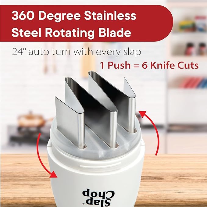 Slap Chop Original Japanese Stainless Steel Blades & Butterfly Opening Chopper - Manual Food Chopper for Salads & Vegetables - White
