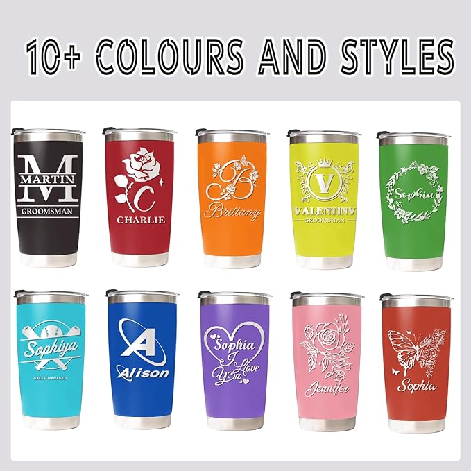 Personalized Tumbler with Names, Custom Travel Coffee Insulated Tumbler 20 oz for Wedding Groomsmen Gifts, Stainless Steel Cup with Lid, Personalized Birthday Christmas Gifts for Men Women