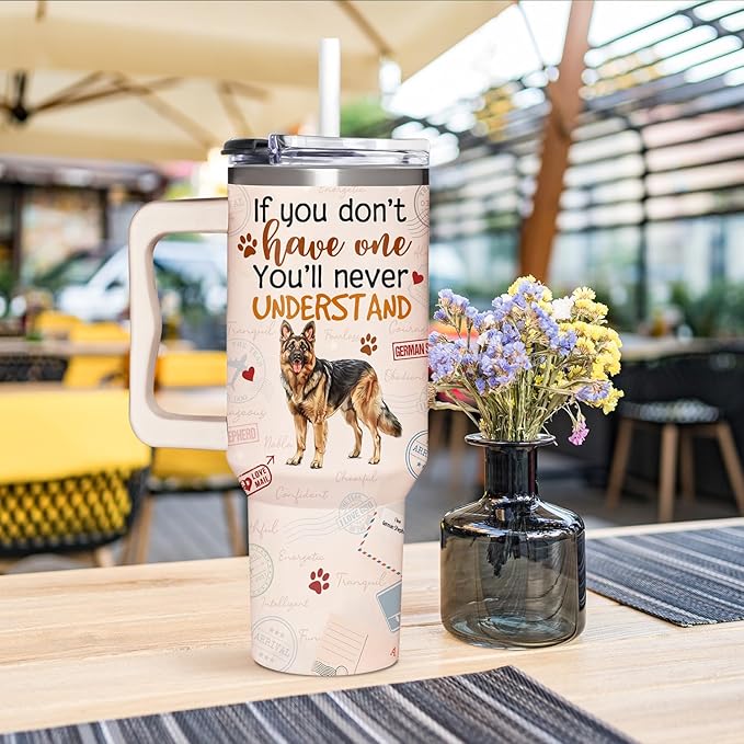German Shepherd Tumbler 40oz With Handle - Christmas Gifts for Dog Lovers and Owners - GSD Gift for Birthday, Mother's Day