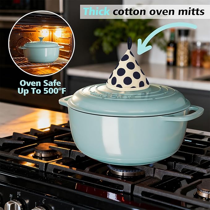 Umite Chef 6QT Enameled Cast Iron Dutch Oven with Lid, Versatile Heavy-Duty Cookware Pot for Baking Bread, Braising, Soups & Stews, Oven & Stovetop Safe with Heat Resistant Gloves（Blue）