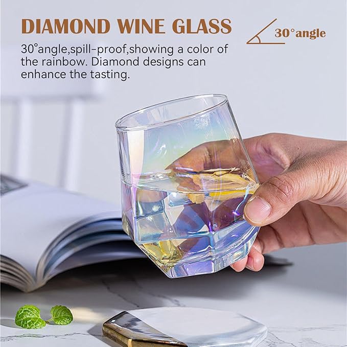 CUKBLESS Stemless Wine Glass Set Of 4(10 Oz),Iridescent Glassware,Modern Rainbow Wine Glass For Serving White Wine, Red Wine, Cocktail, Whiskey, Bourbon, Cool Water