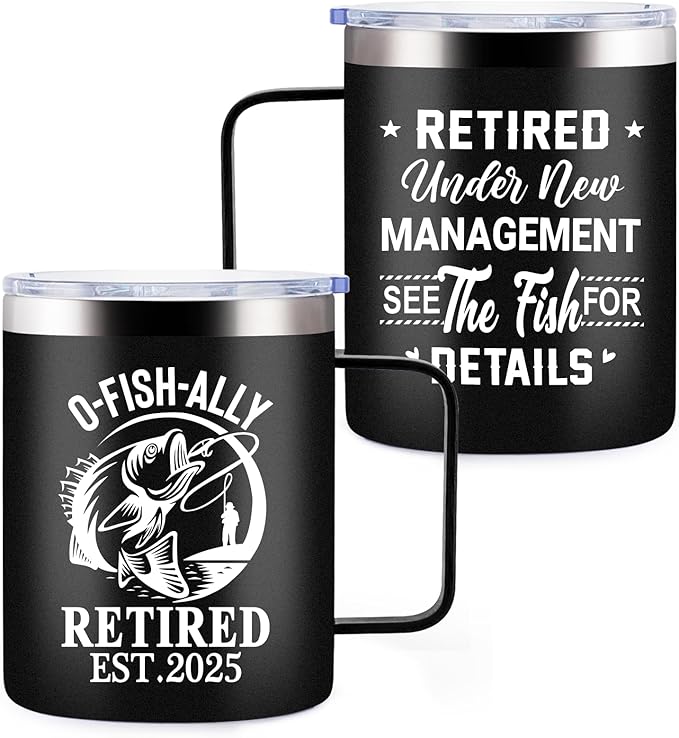 12oz Retirement Mug, Retired Under New Management See The Fish For Details Mug, Mens Retirement Gifts, Retired Gift for Fishing Lovers
