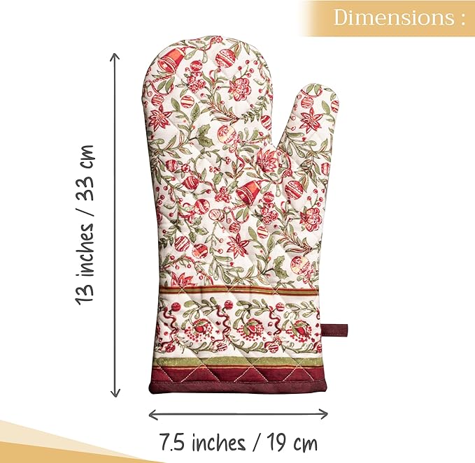 Maison d' Hermine Oven Gloves 100% Cotton Oven Mitt 7" x 13" with Loop Heat Resistant Cooking Gloves for Thanksgiving Christmas Decorations Baking Handling Hot Pans (Pack of 1, Reveillon Au Jardin)
