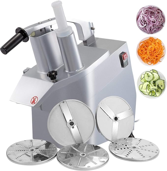 VBENLEM 110V Commercial Food Processor 2 Feeding Holes, 550W Electric Vegetable Slicer 1600 RPM, Stainless Steel Vegetable Processor Detachable 6-blades, 3mm/4mm/7mm Shred, 2mm/4mm Slice