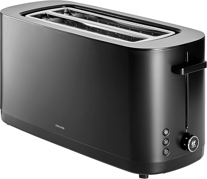 ZWILLING Enfinigy, 4-Slice Long Slot Toaster, Extra Wide 1.5" Slots for Bagels and Toast, Black