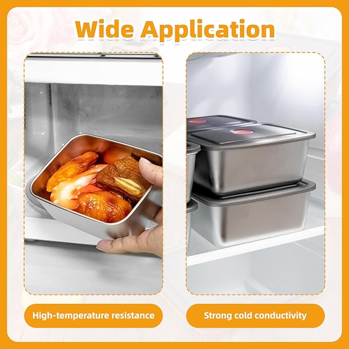 3 PCS Stainless Steel Food Storage Containers(94oz) with Lids Leak Proof & Airtight | Stainless steel freezer Containers,Airtight Bento Lunch Box,For Meal Prep,Fruit,Snack,Freezer