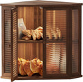 Corner bread box Bread Box for Kitchen Countertop - Corner Bread Storage Box 16.51" H, Premium Acacia Wood with Glass Door, Perfect for Homemade Bread, Baguettes & Pastries(Acacia wood)