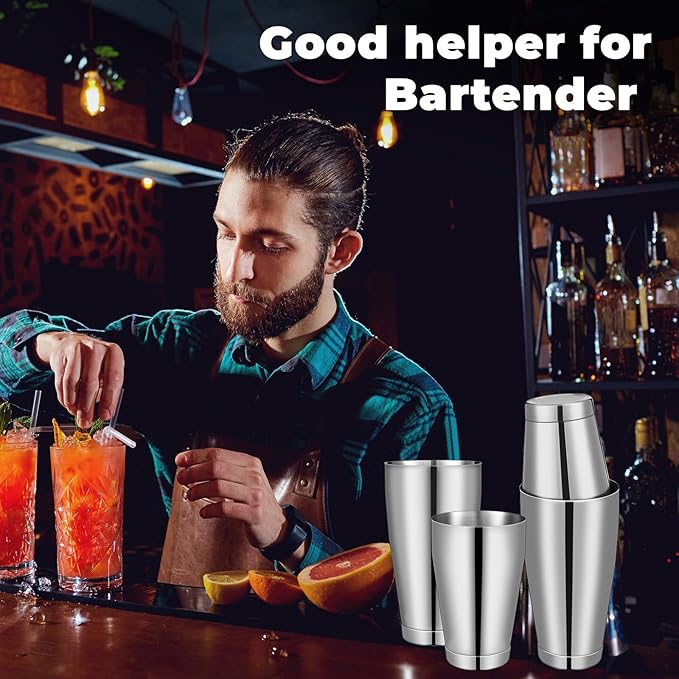 Dandat Cocktail Shaker, Professional Boston Cocktail Shaker Set, Stainless Steel Martini Drink Shakers Bartending, 18 Oz & 28 Oz Bar Shake Mixer Tin Tools for Bartender Cocktails(Silver,16 Pcs)