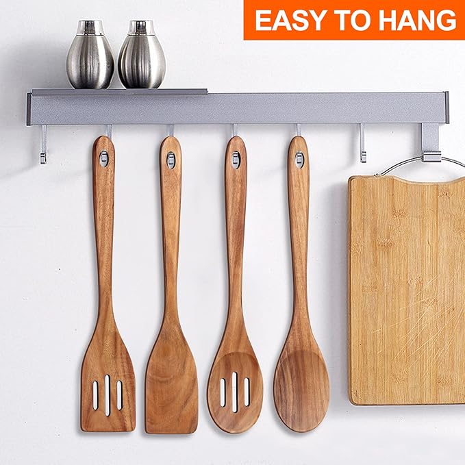 4-Piece 14" Large Acacia Wood Utensils Set for Cooking Spatula Wooden Kitchen Utensil Non Toxic Spoon Slotted Turner Best Long Spatula for Kitchen Use Tools Cooking Utensils Mixing Serving Spoons