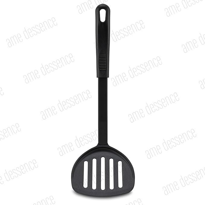 AME D'ESSENCE Turner Round Slotted Spatula 12 inch Black Nylon 410ºF Heat Resistant Spatula with Ergonomic Handle Kitchen Gadgets for Frying