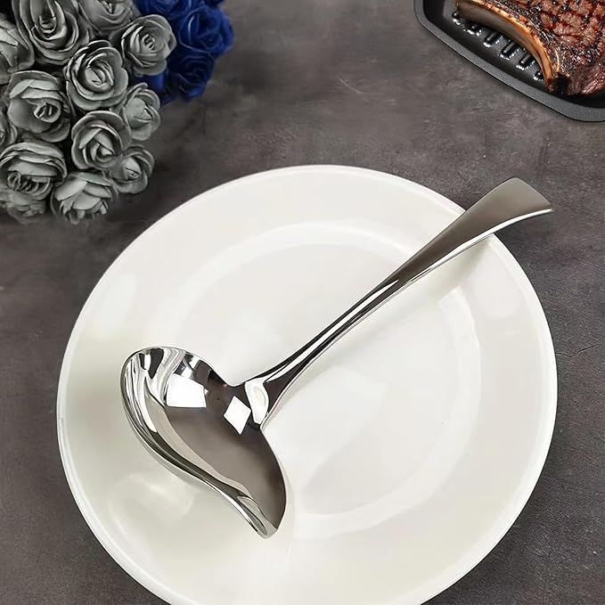 Comicfs 2 Pack Gravy Ladle, 18/10 Stainless Steel Sauce Ladle with Pouring Spout, Soup Ladles, Great small sauce spoon for gravies and dressings, Dishwasher Safe, 7.3-Inch