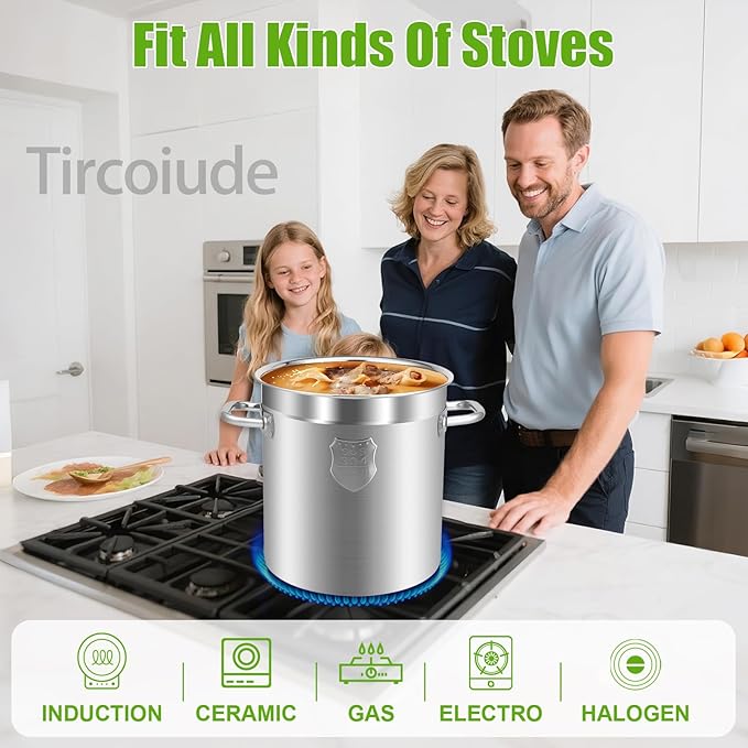 37qt Commercial Grade Large Stock Pot, Heavy-Duty Stainless Steel Tall Cooking Pot, Soup Pot with Lid for Restaurant Kitchens Big Pots 35L