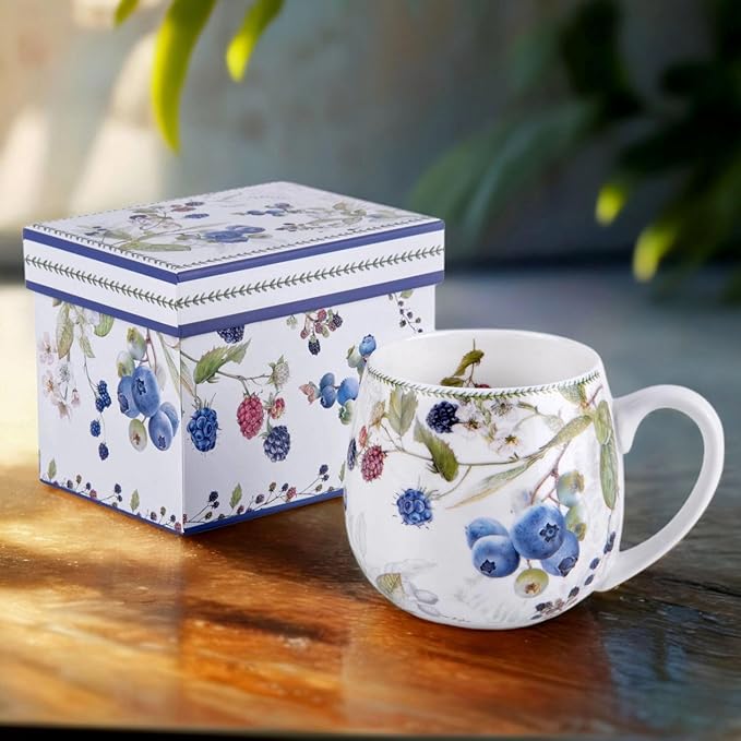 Wild Berries Bone China Big Belly Mug 16.23 fl oz.(480ml) in Gift Box, Coffee Tea Mug