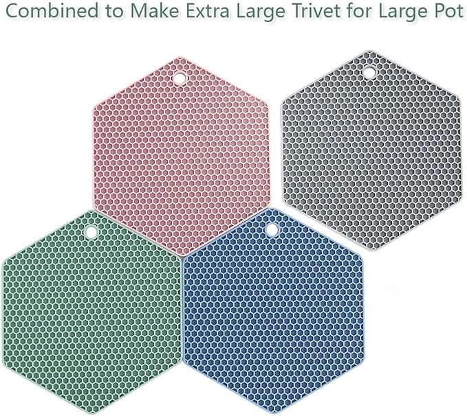 4 Packed Colorful Silicone Trivet Mats - DIY Different Size Dish Drying Mat, Hot Pot Holder for Pots & Pans, Non-Slip & Heat Resistant Kitchen Hot Pads for Countertops & Table, Assorted 4 Colors