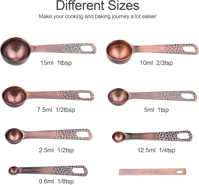 Copper Measuring Cups and Spoons Set 14, Stainless Steel Measuring Cups and Spoons set, Metal 6 Measure Cup and 7 Measure Spoon with 1 Leveler for Kitchen & Baking