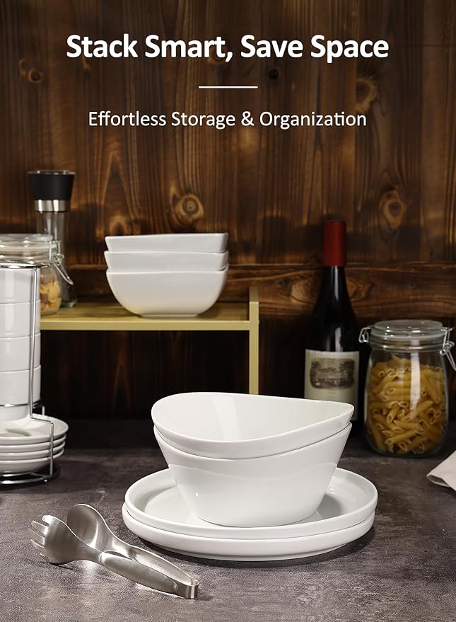 Yedio 48 oz Porcelain Salad Bowls Set of 4 – Large Serving Bowls for Pasta, Soup, Oatmeal, Snacks – Microwave & Dishwasher Safe, White Kitchen Bowl Set