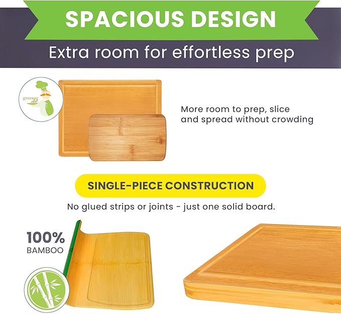 Small Bamboo Cutting Board – 12 Inch Wood Cutting Boards for Kitchen with Glue-Free Surface™ & Juice Groove – Non-Toxic, FSC-Certified, Durable Wooden Chopping Board - Rectangle