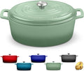 Signature Enameled Cast Iron Oval Dutch Oven | Non-Stick Serving Pot with Tight Fitting Lid for Perfect Roasting, Baking, Sauteing, and Bread Making | 6.75Q [Sage]