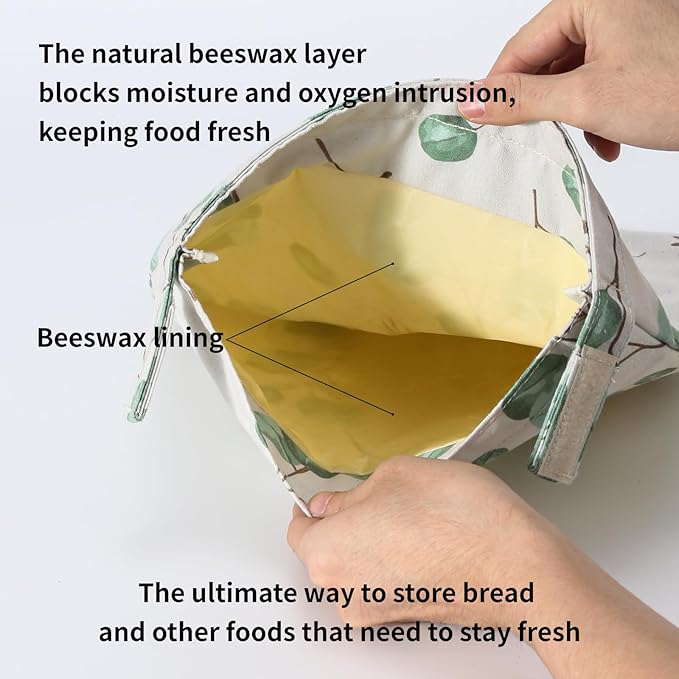 Beeswax Bread Bags for Homemade Bread. Beeswax Bags for Sourdough（2 Pack Eucalyptus Leaf Design). 11 * 15IN. ZSHLXM