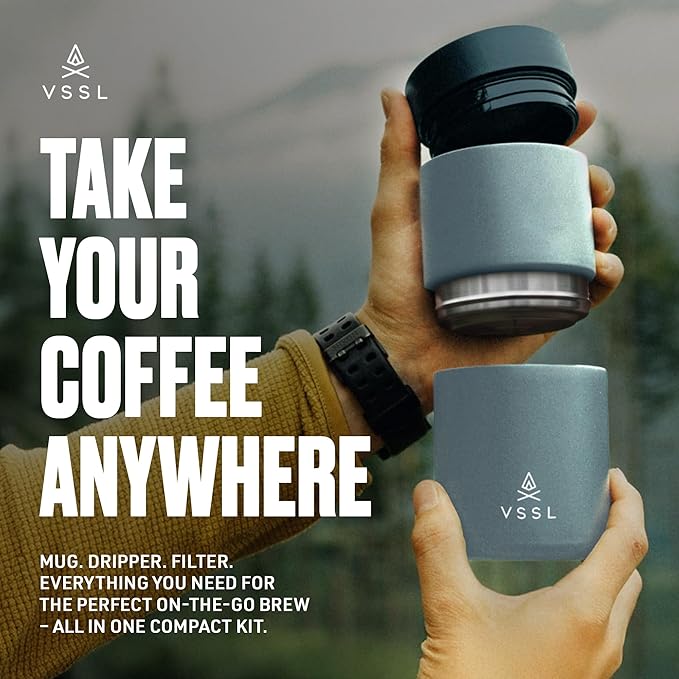 VSSL - Nest Pour Over Coffee Set | Coffee Maker for Camping | All-In-One Travel Pour Over | Transportable Dripper, 10oz Stainless Steel Travel Mug | Compact Storage & Adventure Ready | Everglade
